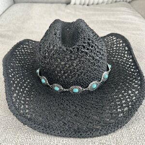 Black Woven Cowboy Hat with Turquoise Accents